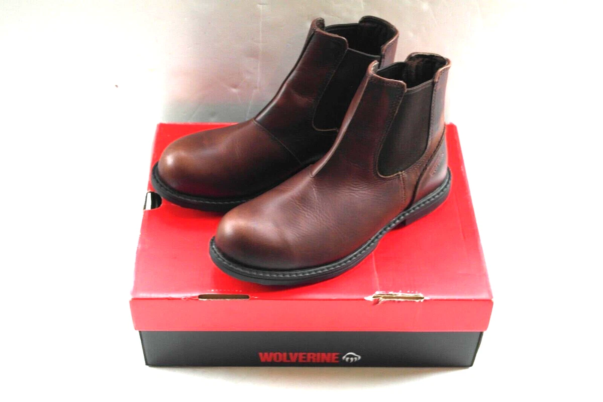 Wolverine Bedford Chelsea Brown Leather Boots Toe Protect Slip