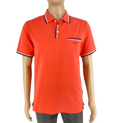 GANT Herren Orange 2-Col Tipping Kurzärmelig Pique Polohemd Größe 2XL
