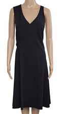 VERA WANG COLLECTION Black Stretch Wool Blend Asymmetrical Sleeve V Neck Dress 8