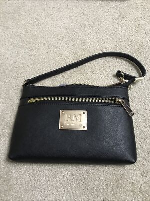 Robert Matthew Sofia 24K Gold Leather Shoulder Clutch Black Diamond