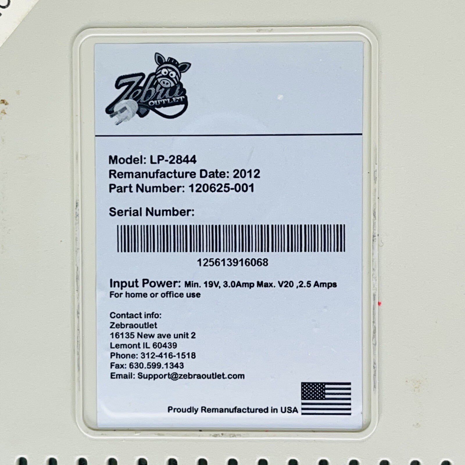 Zebra LP2844 Label & Barcode Thermal Printer W/ Power Supply, And