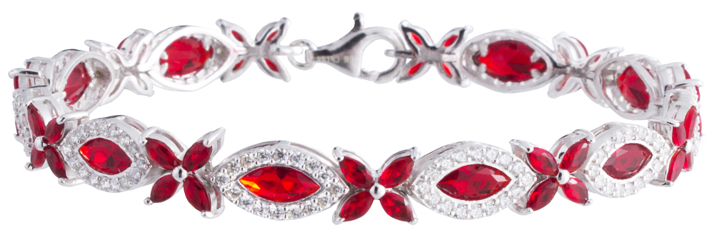 Женский браслет из стерлингового серебра 925 пробы с красными и белыми фианитами шириной 7 мм 13290₽