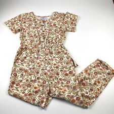 Old Navy Jumpsuit Girls Kids Ivory Floral Pattern Short Sleeve XXL 18 Cottage