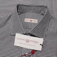 Luciano Barbera NWT Casual Button Down Shirt Size M in Gray Check 100 Cotton