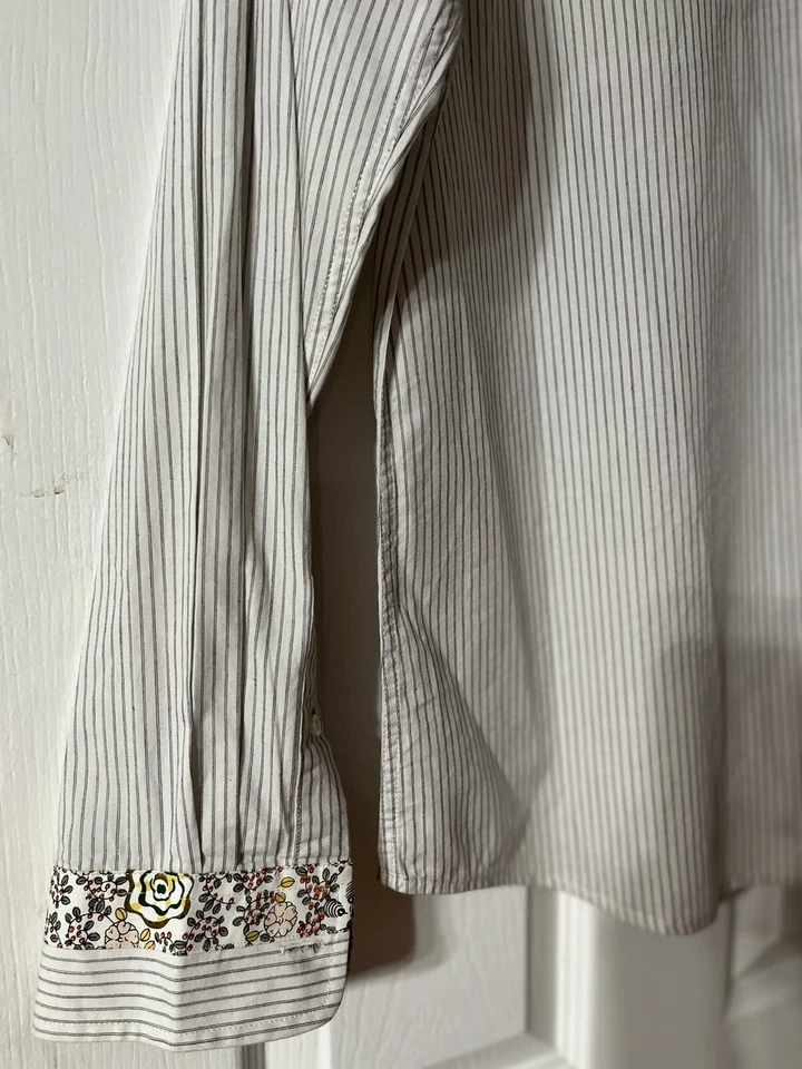 Camisa de vestir Da Vinci mediana a rayas para hombre con botones negro/blanco vaquero Foto 3 de 4