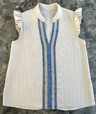 Shein Tank Top Size Small Beige Multicolor Eyelet Ruffle Trim Boho Hippie