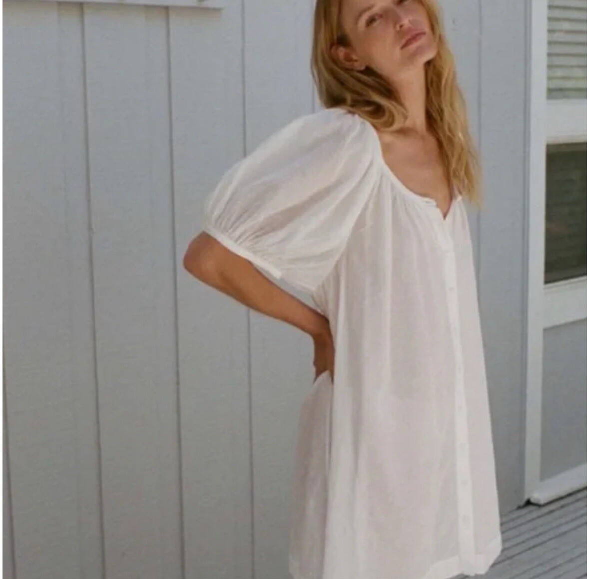 Doen Women's Josette Short Puff Sleeves Salt Oversized Cotton