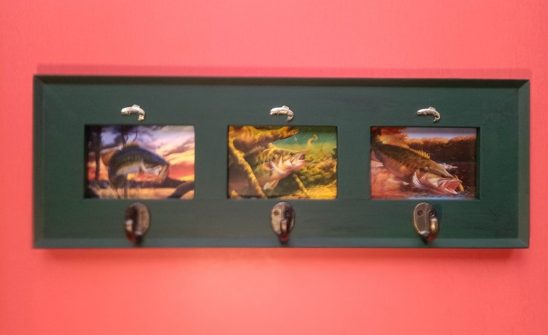 vintage wood fish coat rack, key rack, bass Lake House Decor 