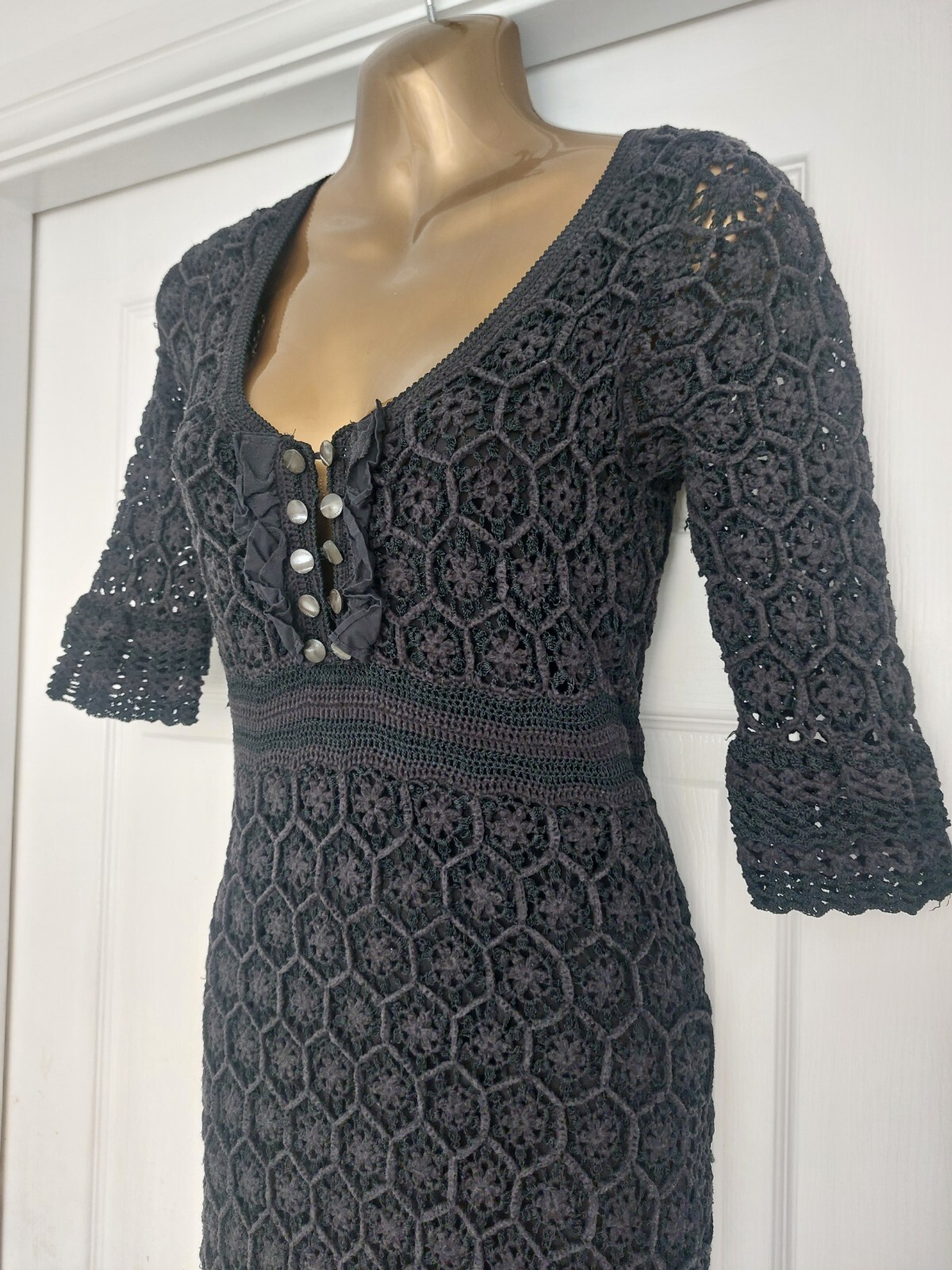 Karen Millen Black crochet Dress UK 6 Vintage us 2 Bl… Gem