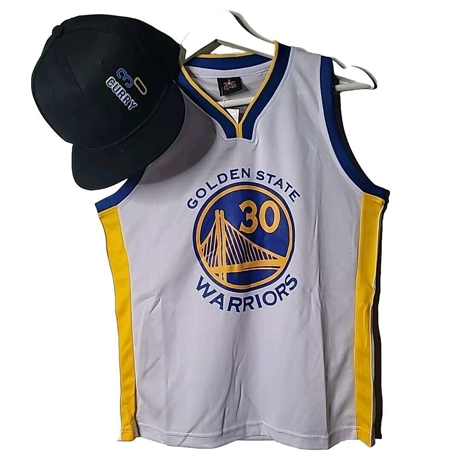 Golden State Warriors Stephen Curry Jersey and Hat Bundle Si