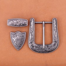 Large Men's Vintage Silver Floral Western Cowboy Belt Buckle Set Fits 35mm Strap