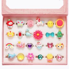 PinkSheep Little Girl Jewel Rings in Box, Adjustable, No Duplication, Girl Pr...
