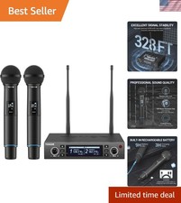 Rechargeable Wireless Microphone System, Dual Metal Handheld Cordless Mic wit...