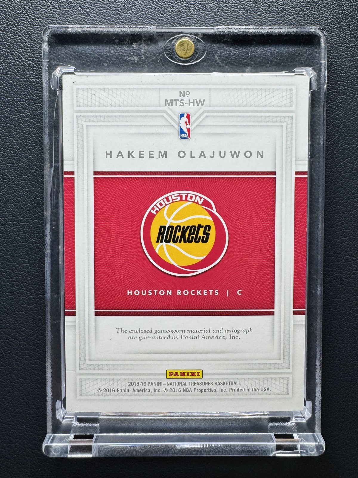 2015-16 Panini National Treasures Hakeem Olajuwon GU Jersey Patch Auto /99 HOF view 2