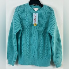 Cat Jack Light Turquoise Braided Knit Crew Neck Sweater Kids Sz 6/7 NWT