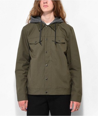 New Men's Tag Size Small EMPYRE Pledge Olive Green Mixed Media Hooded Jacket