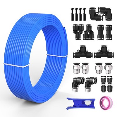 5/16 8mm Air Line OD Air Hose Kit Airline Tubing Repair Compressor Blue 32.8FT