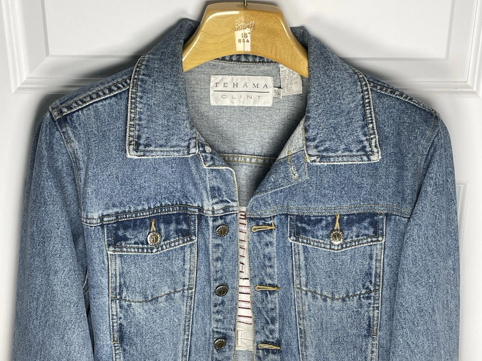 VTG Tehama-Clint Eastwood American Flag Embroidered Denim/Jean Jacket Unisex S - product detail image 6
