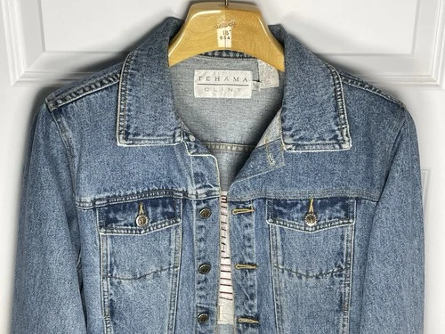 VTG Tehama-Clint Eastwood American Flag Embroidered Denim/Jean Jacket Unisex S image 6