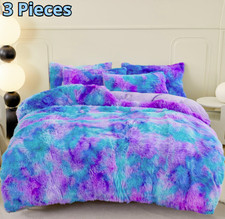 Fluffy Twin Bedding Sets 3Pcs Faux Fur Plush Shaggy Duvet Cover Set Twin Size