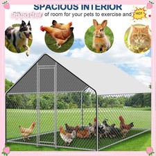 Large Metal Chicken Coop Walk-In Chicken Run 9.8x6.6x6.6 ft Peaked Roof Cover