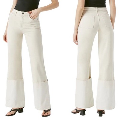 FRAME Women 32 Le Pixie Jeans White Sailor Cuff Flared Frayed High Waist NEW