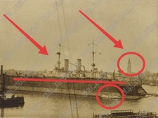 TOP RARE Foto SMS Wittelsbach im Schwimmdock Kiel Kaiserliche Marine Rathausturm