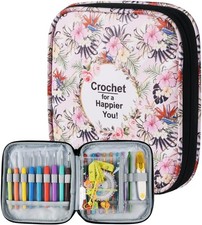Wanshui Crochet Hook Case,Portable Zipper Storage Organizer Bag pink flower
