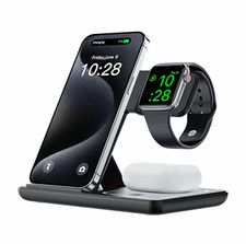 3-in-1 Wireless Charging Station for iPhone Apple Watch AirPods Fast, Black