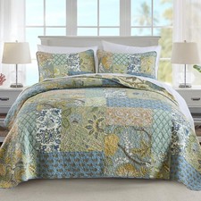 Newlake Quilt Set King Size 100 Cotton Patchwork Green Bohemian Quilt Sets