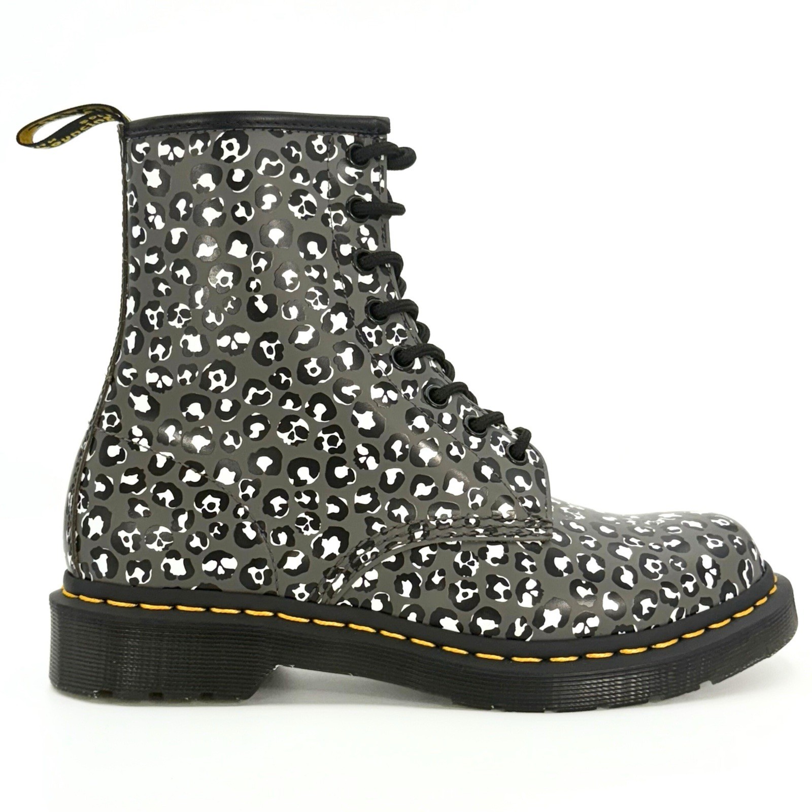 DR MARTENS GUNMETAL 1460 LOUD LEOPARD Leather Lace Up Boots Women’s 8L  27652 image 4