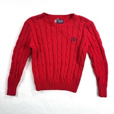 Chaps Red Cable Knit Cotton Crewneck Holiday Sweater Boys 5 Winter Festive Top