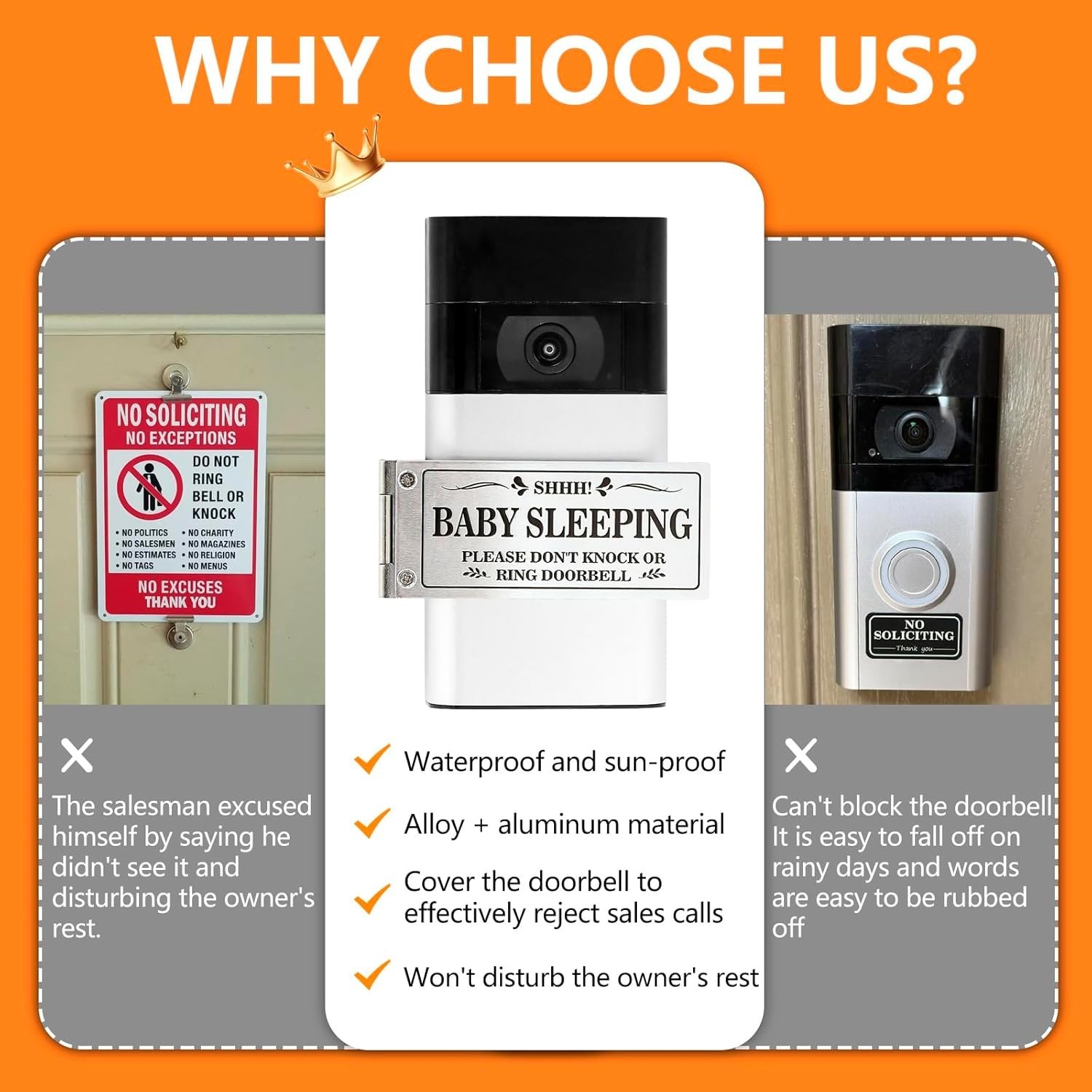 Baby Don‘t Knock or Ring Doorbell，Rotatable No Soliciting Doorbell Cover. Met...