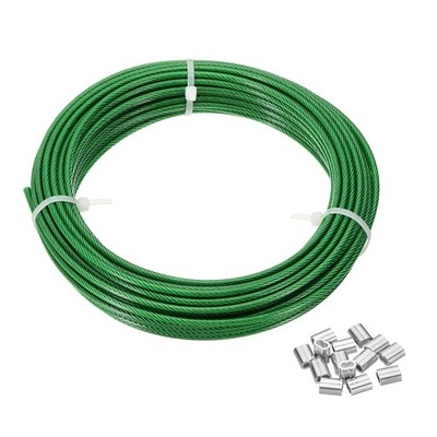 1/8'' Wire Rope Vinyl Coated 49ft Steel Wire Cable with Crimping Sleeve Green