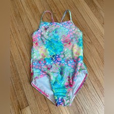 Speedo Size M medium 6/7 Girls' Multicolor Mermaid Print One-Piece Swimsuit