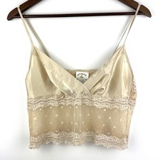 Vintage Intimates by Flora Tank Top Womens Small Cream Beige Sheer Lace Cami
