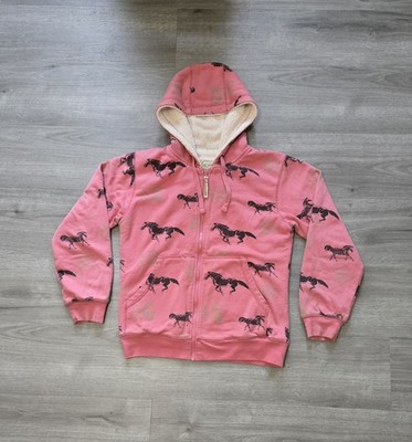 C.E. Schmidt Sherpa Hoodie Sweatshirt Jacket  Full Zip Size Small Horse Print