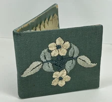 Antique Needle Book Case Embroidered Floral Pattern with Bronze Sewing Needle