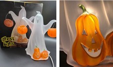 Vintage Ghost Light With Pumpkins Table Lamp 2002 JCPenney 10.5" Halloween