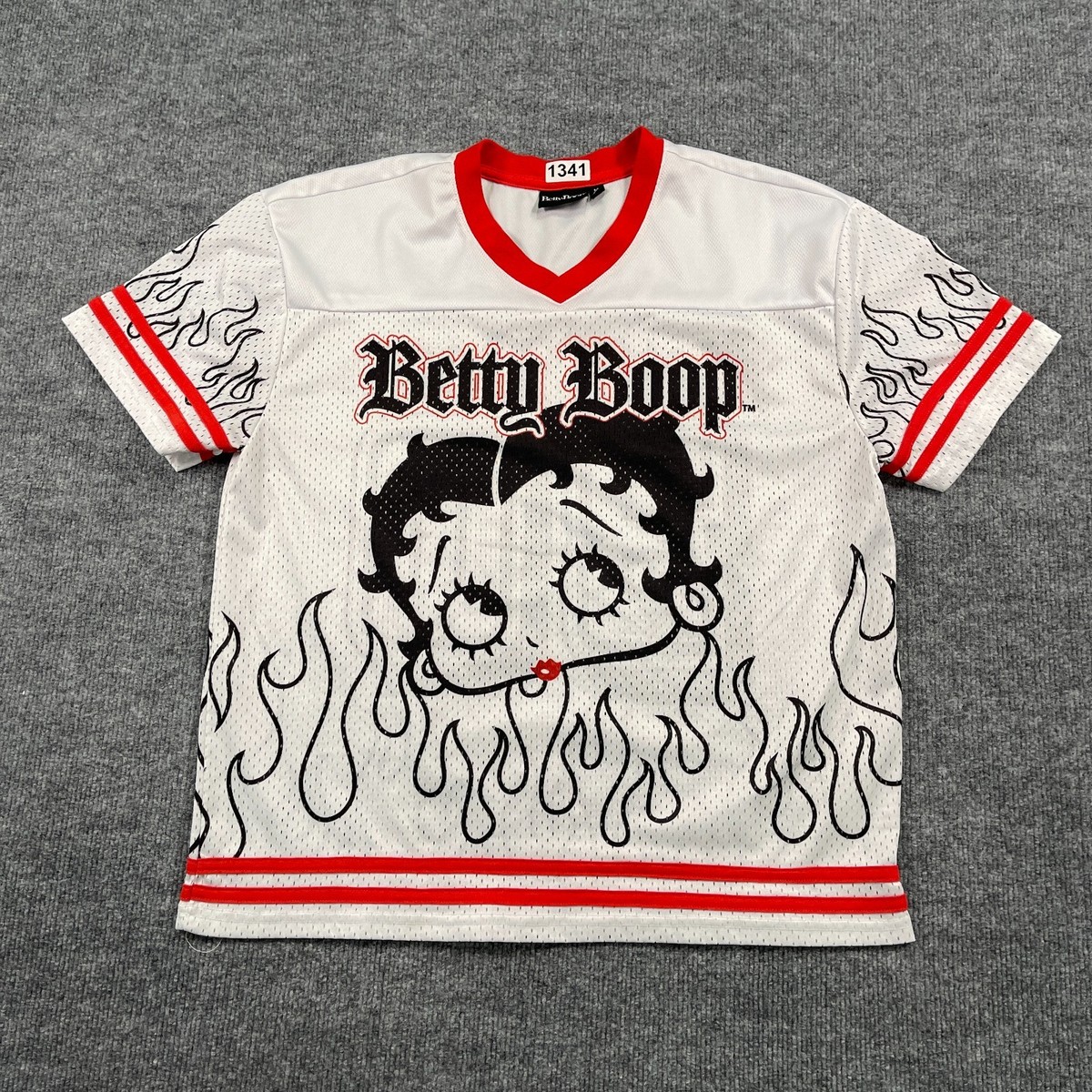 Betty Boop #30 Jersey Mesh Shirt Medium 22x24 Fire Flame White | eBay