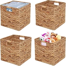 Storage Baskets 11X11Inch Cube Baskets 4 Pcs Baskets,Foldable Handwoven Water Hy