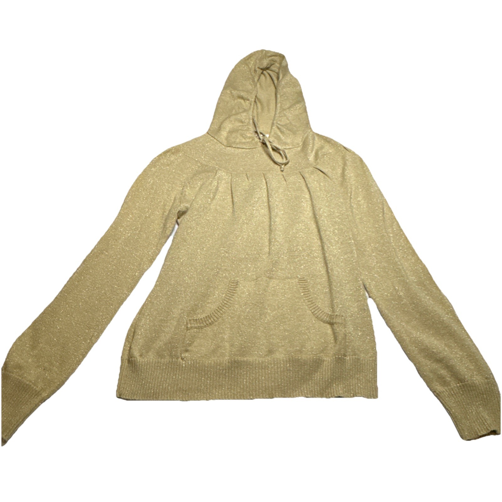 JJ Original Womens Gold Metallic Knit Hoodie Sweater Sparkle Kangaroo Pocket L image 3
