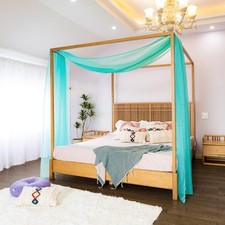 Turquoise Canopy Bed Curtains for Queen  Full, Aqua Blue Scarf
