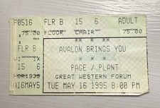 JIMMY PAGE/ROBERT PLANT LED ZEP CONCERT TICKET STUB INGLEWOOD, CA 05/16/1995