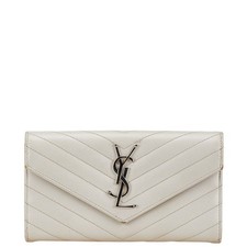 Saint Laurent Cassandra Leather Long Wallet Women White One Size