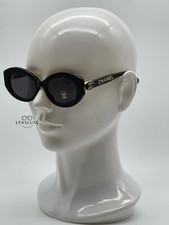 Chanel CH0551 Black Gold Oval Sunglasses Gray Lenses Brand New  100 Authentic