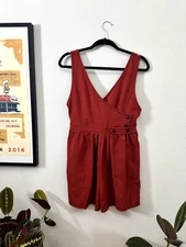 Cozy Co by Cozy Casual Red Romper Women's M Cute Big Pockets Simple Sleevless