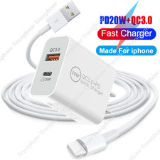 Fast Charger QC PD 20W Power Adapter Cube USB Cord For iPhone8 13 12 14 11 7 6 X