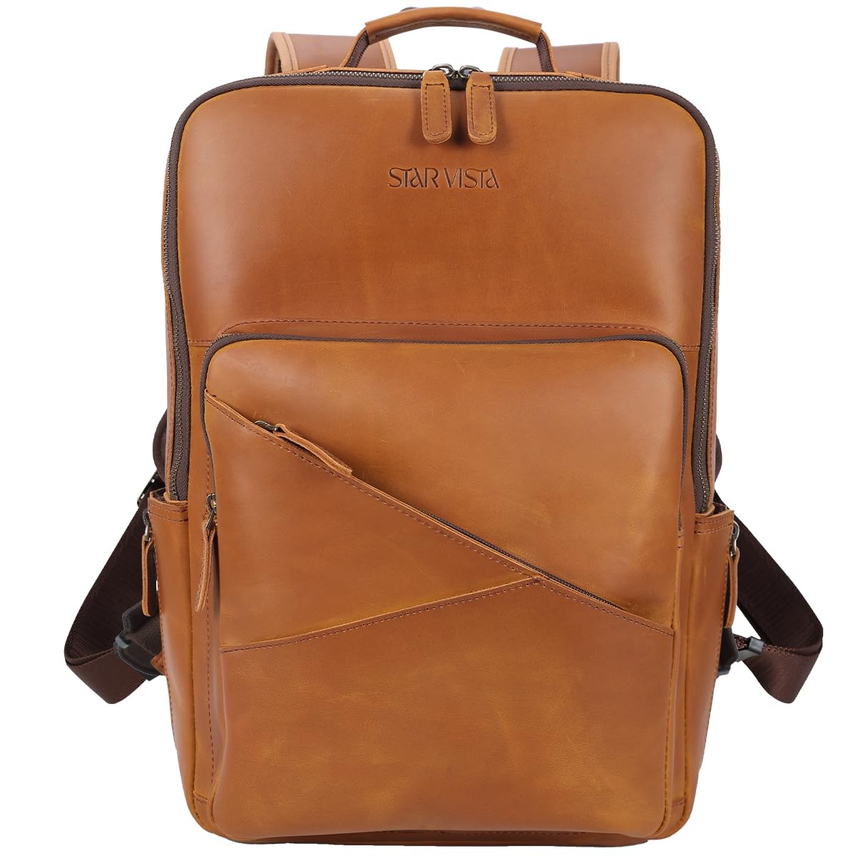 15.6 Inch Vintage Full Grain Leather Laptop Backpack for Men with Multiple Pockets