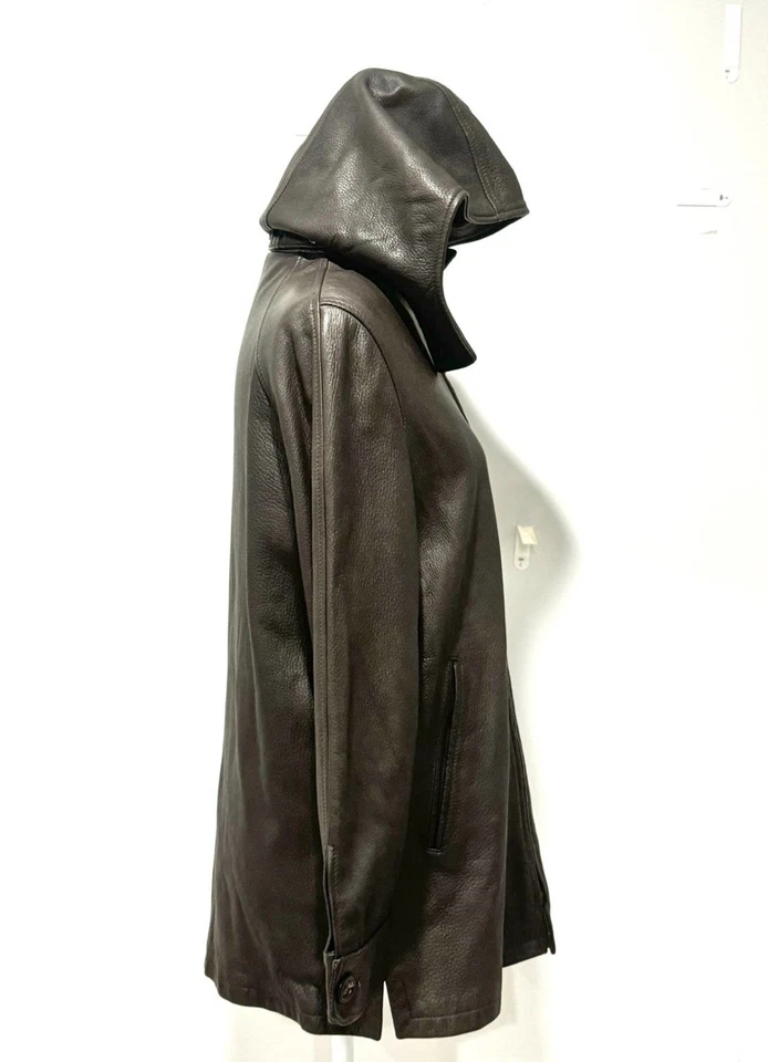 Chaqueta con capucha Italia Cividini para mujer 100 % cuero genuino - marrón - talla M Foto 2 de 4